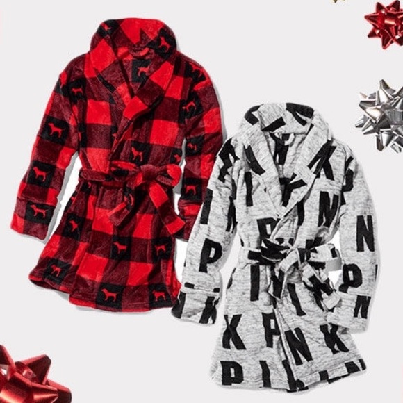 VS VICTORIAS SECRET PINK PLUSH COZY ROBE GREY M/L - Picture 2 of 3